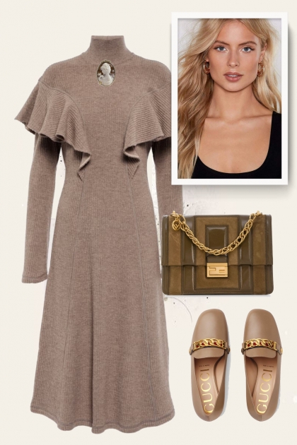 Knitted beige dress- Combinaciónde moda