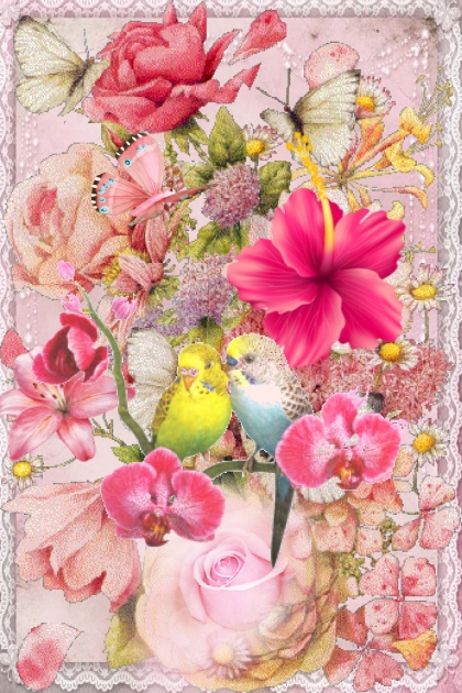 Parrots among flowers- Fashion set