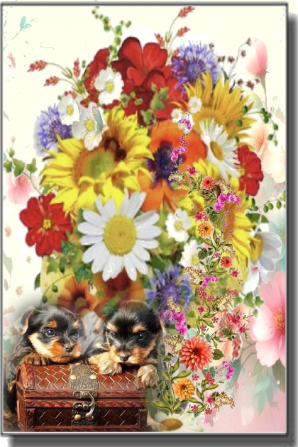 Pups with flowers- Fashion set