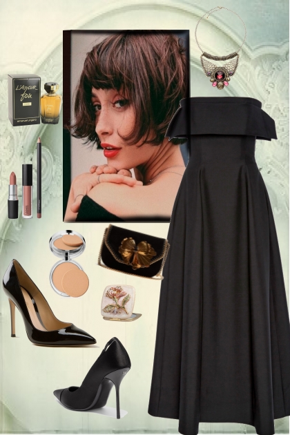 Black dress with Carmen neckline - Modna kombinacija