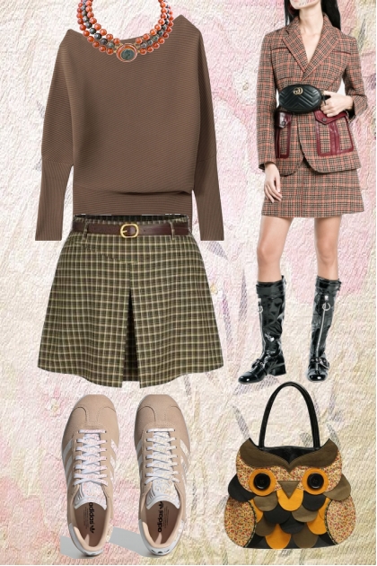 Brown checkered outfits- Combinaciónde moda