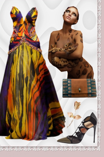 Evening dress with exotic print- Combinaciónde moda