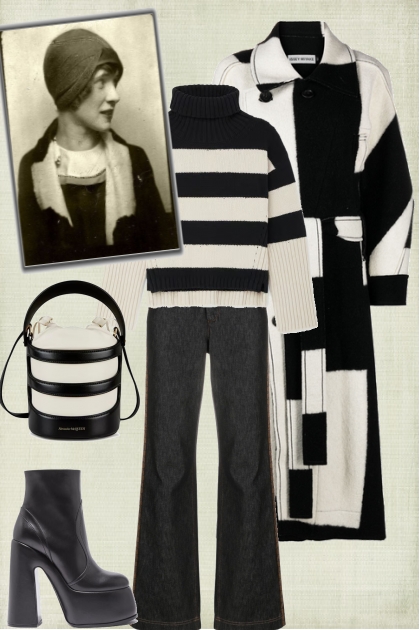 Coat in black and white- Fashion set