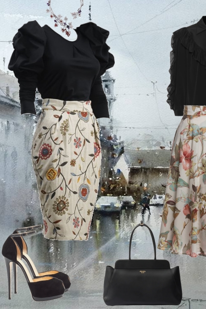 Skirt with flower print- Modna kombinacija