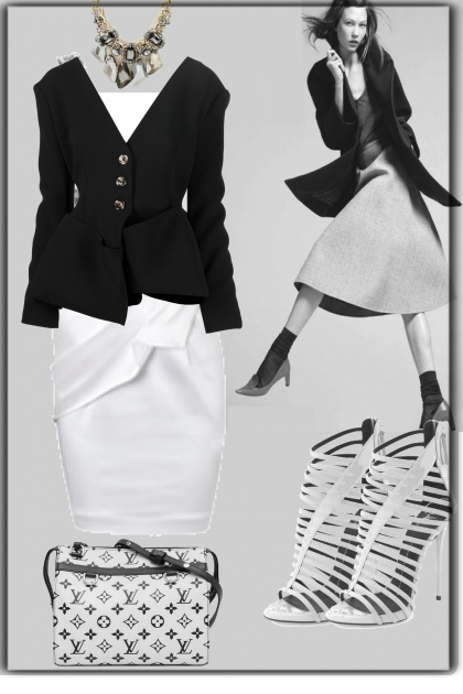 White dress and black jacket- Modna kombinacija