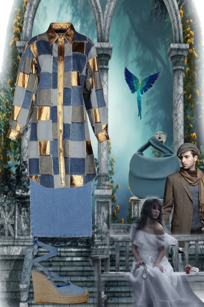 Blue and gold tunic- Modna kombinacija