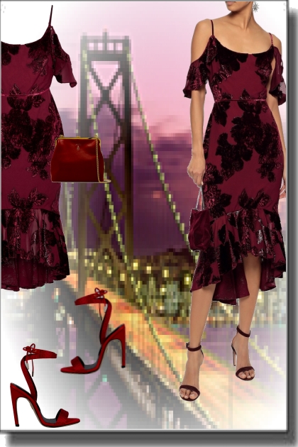 Wine coloured dress- Fashion set