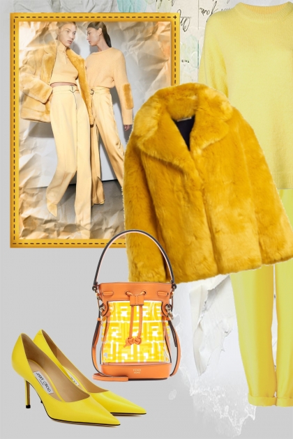 Warm outfit in gold yellow- Модное сочетание