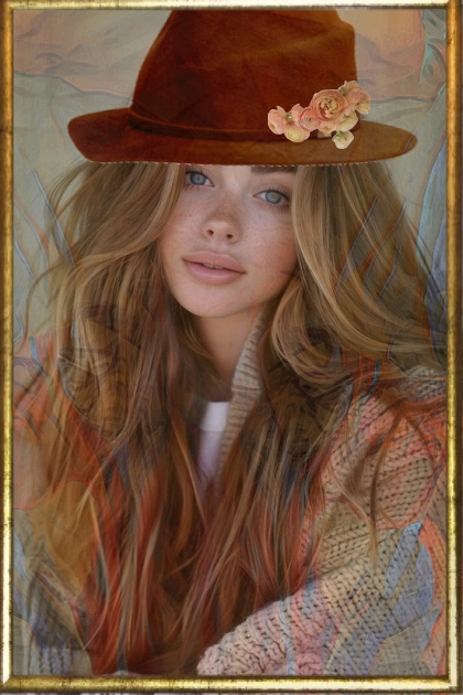 A girl in a brown hat- Combinazione di moda