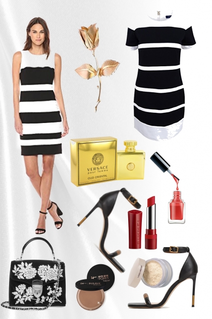 Stripey dress: black and white- combinação de moda