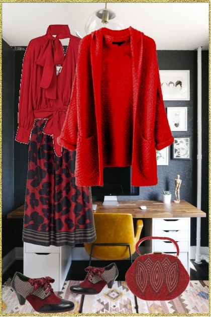 Red cardigan- combinação de moda