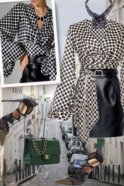 Black and white polka dot blouse- Fashion set