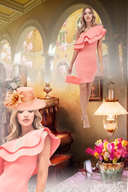 Peach-coloured flounce dress