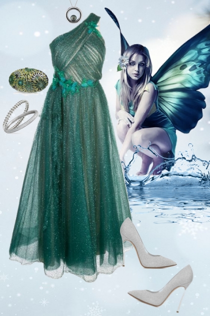 Silver accessories to the green dress