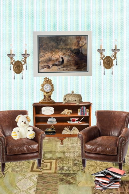 Sitting room with leather armchairs- Fashion set