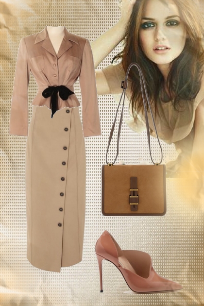  Formal retro outfit in beige- Fashion set