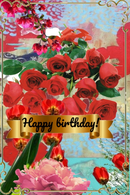 Red roses birthday card- Fashion set