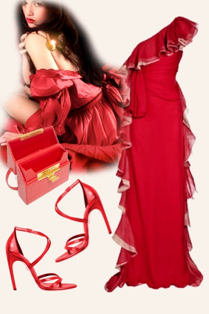 Red dress with flounces- 搭配