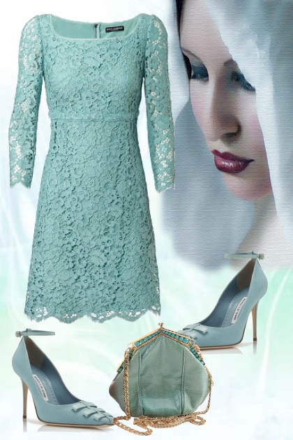 Turquoise lace dress- Модное сочетание