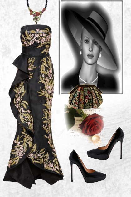 Black with gold ornament- Combinaciónde moda