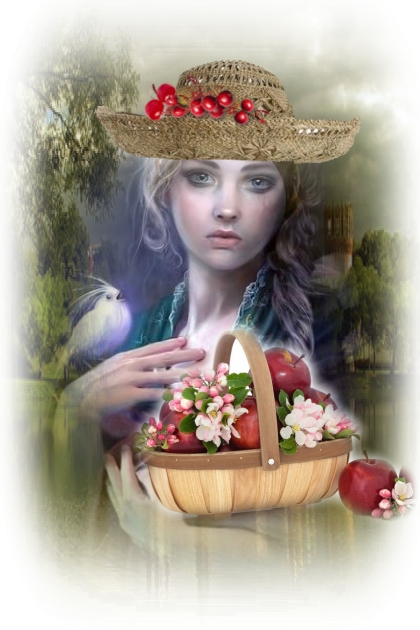 Girl with a basket of apples