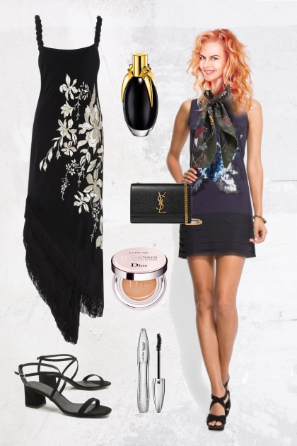 Black dress with a white print