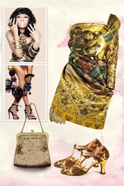 Golden dress with a print