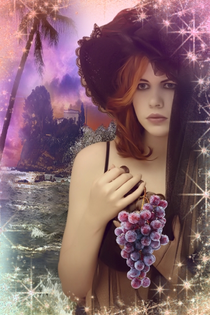 A girl with a bunch of grapes 2