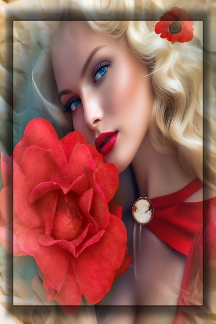 Blonde with red flowers