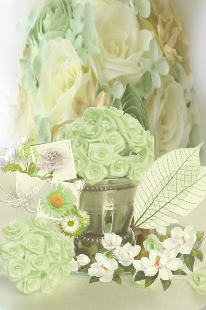 Green and white roses