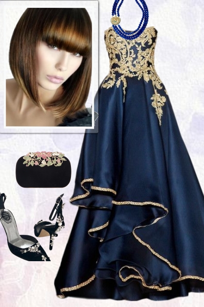 Blue dress with gold embroidery
