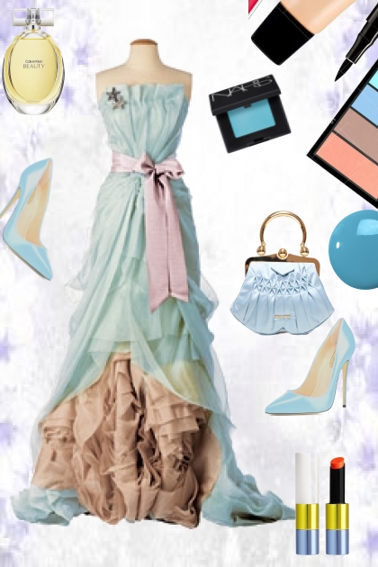 Light blue with brown and pink accents