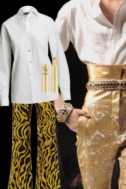 Golden trousers with print