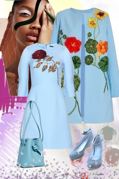 Blue outfit with flower accents