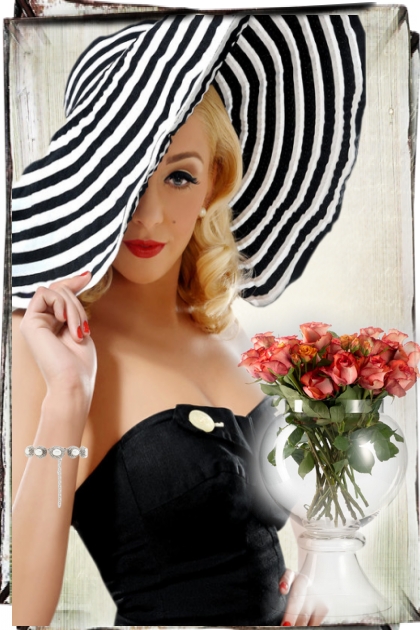 Stripey black-n-white wide-brimmed hat