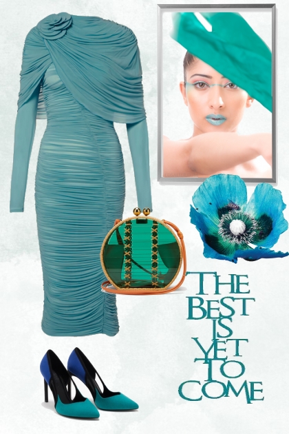 Turquoise dress with a cape