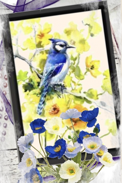 Blue bird and blue flowers