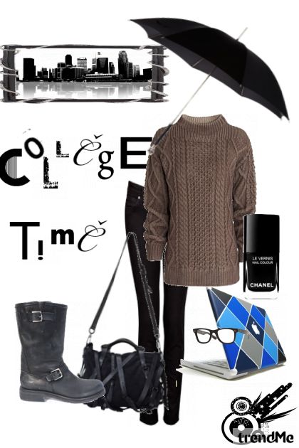 College time under the rain- Combinazione di moda