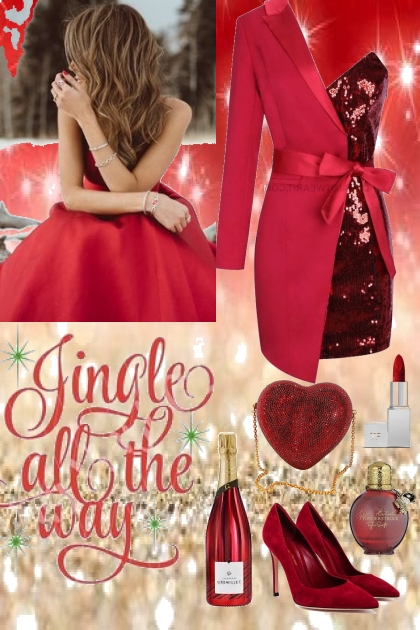 New year`s party in red dress- Fashion set