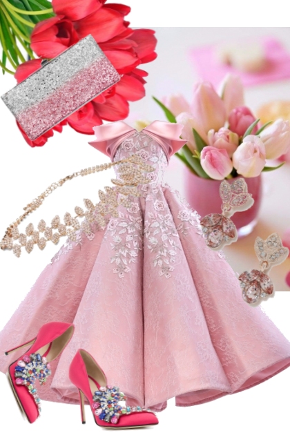 Bouquet of pink tulips- combinação de moda