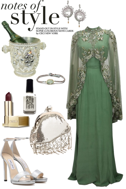 Green Dress to Dinner- Модное сочетание