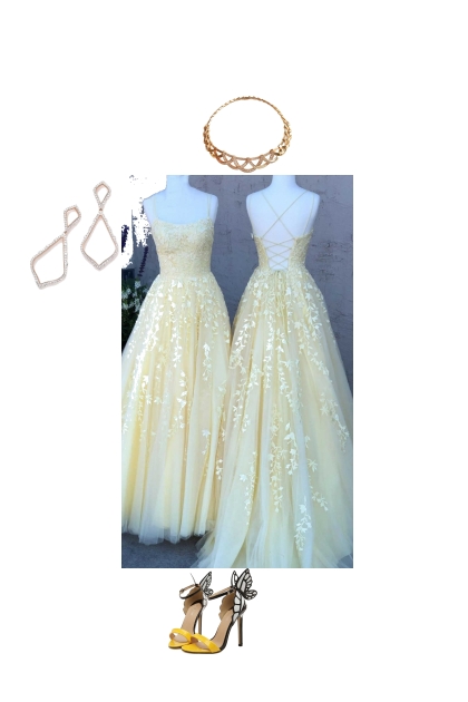 yellow prom outfit for spring prom party- Modna kombinacija