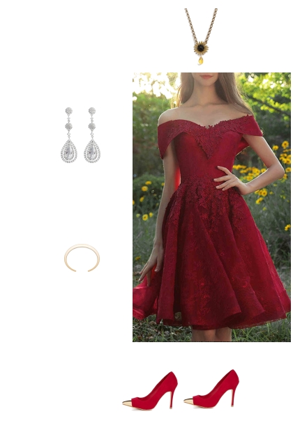 red prom dress outfit- Modekombination