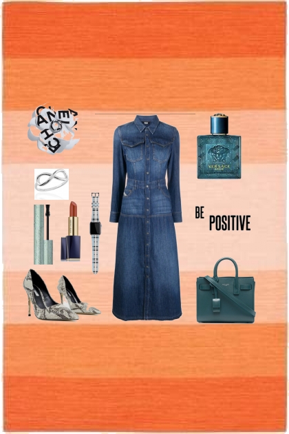 Комплект с джинсовым платьем- combinação de moda