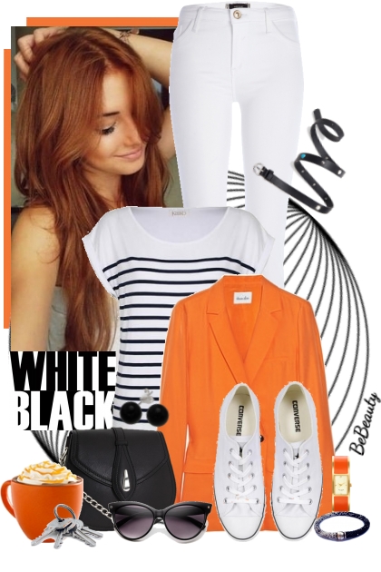 nr 1540 - White-black-orange- Combinazione di moda