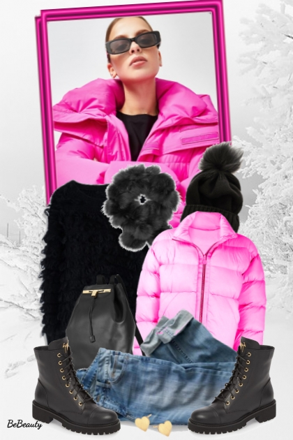 nr 2293 - Pink puffer jacket- Modna kombinacija