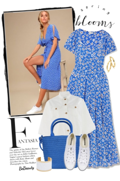 nr 2862 - Blue floral dress- Modna kombinacija