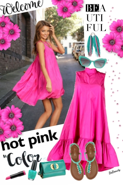 nr 3297 - Hot pink dress- Modekombination