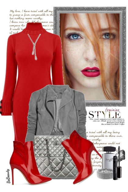 nr 3556 - Red sweater dress- Модное сочетание