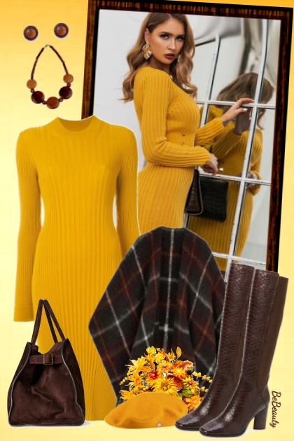 nr 3777 - Mustard yellow & dark brown- Combinaciónde moda
